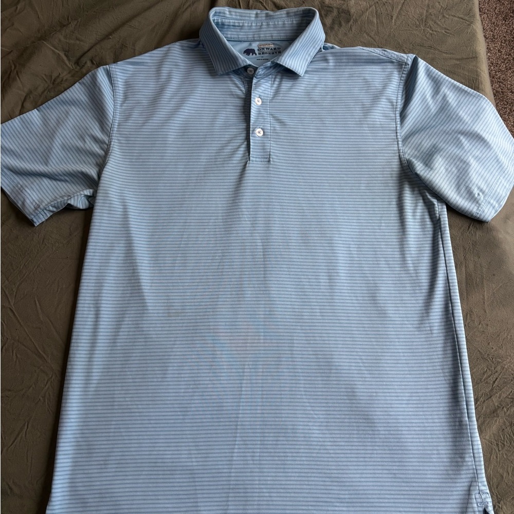 Onward Reserve Hairline Stripe Performance Polo Sport Blue Short Sleeve | Mens L